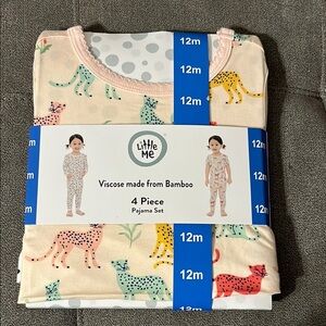 Little Me Cream Pajama Set with Colorful Animal Prints